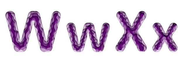 set of two uppercase and lowercase english letters cut cardboard voluminous with shadow w x