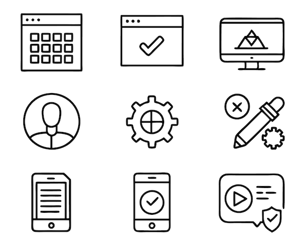 set of ui and ux icon illustration screen technology ux illustration web template user