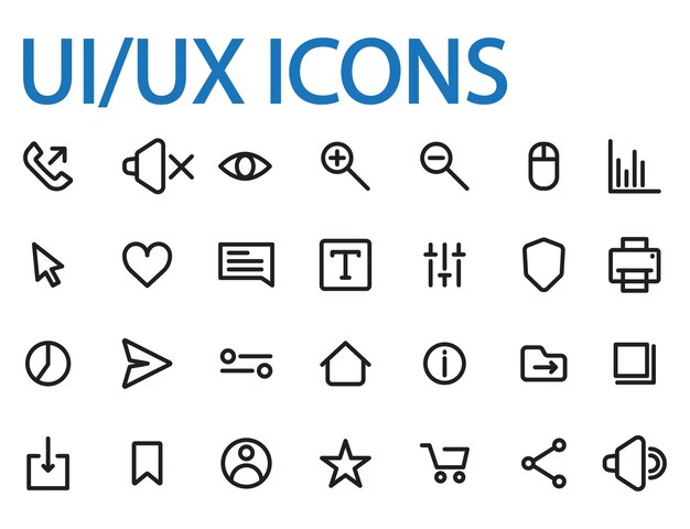 set of ui ux icons user interface and web icon collection vector