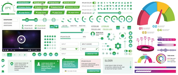 Set of UIUX elements for websites and mobile applications buttons forms menus panels