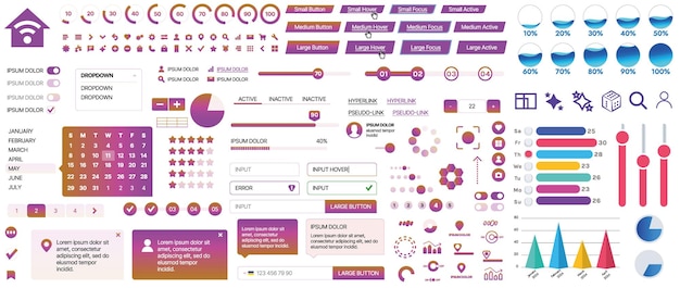 Set of UIUX elements for websites and mobile applications buttons forms menus panels