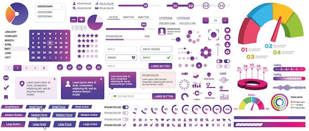 Set of UIUX elements for websites and mobile applications buttons forms menus panels
