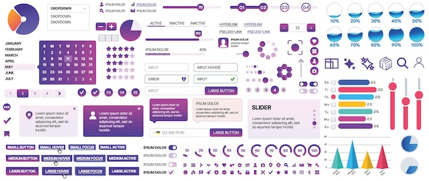 set of uiux elements for websites and mobile applications buttons forms menus panels