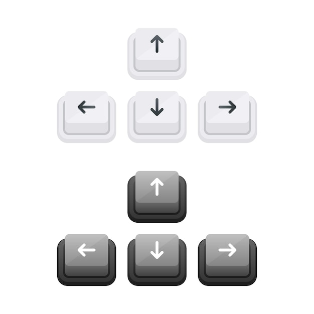 Set of Vector Arrow Keys in Light and Dark Themes for User Interface Design
