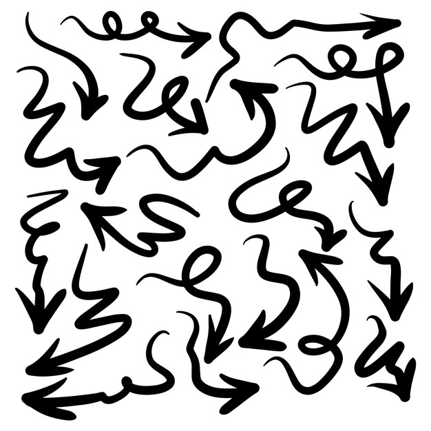 Set of vector curved arrows hand drawn Sketch doodle style vector illustration
