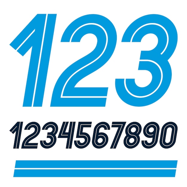 Set of vector rounded numerals made with white lines, can be used as business logo design elements