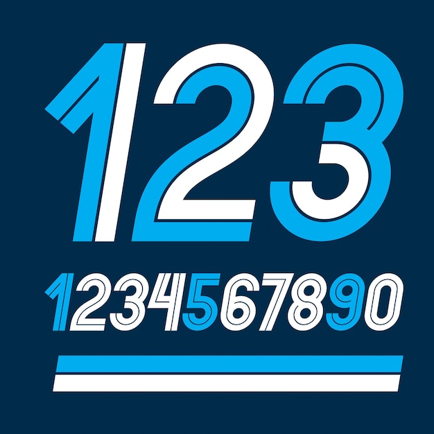 Set of vector rounded numerals made with white lines, can be used as business logo design elements