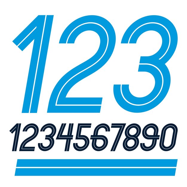 Set of vector thin rounded numerals made with white lines, can be used as business logo design elements