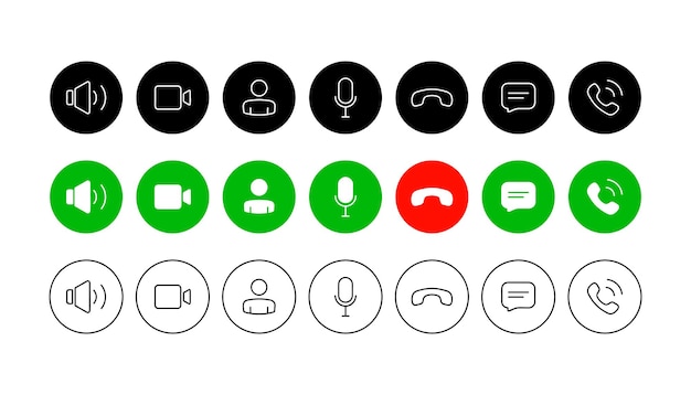 Set of video call buttons Collection of internet conversation buttons Web app ui display template