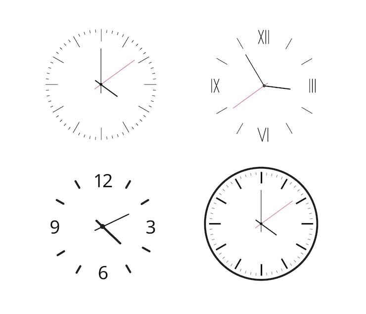 Vector set of wall clock simple wall clock minimalist watch analog clock vector