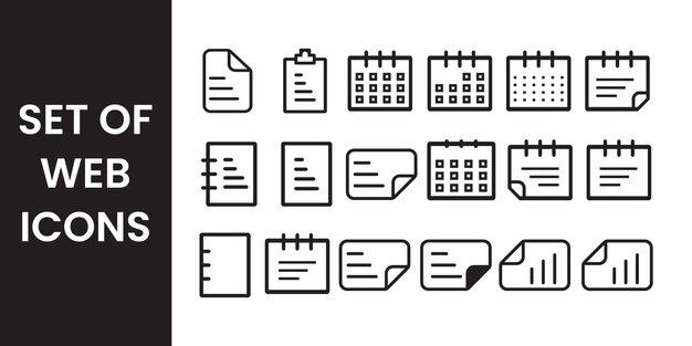 Set of Web Icons in Line Art Style