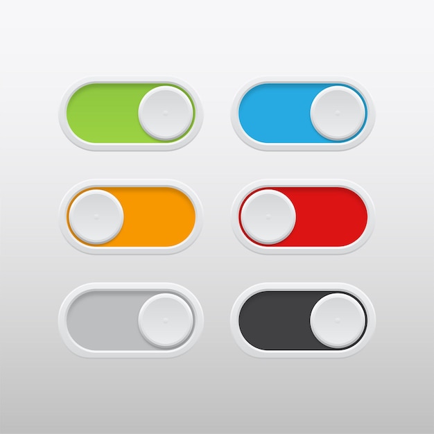 Set of white switch button for toggling settings mobile apps or web user interfaces