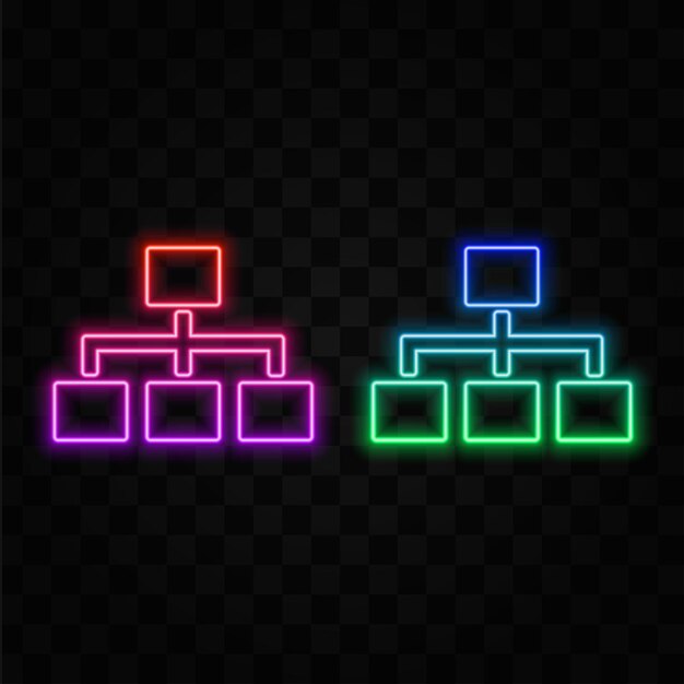 Set Organization Company Hierarchy Icons Stock Vector neon style