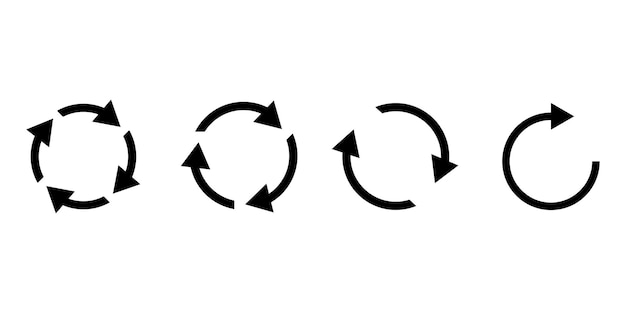 set with black refresh reload rotation for web design. circle arrows icon.