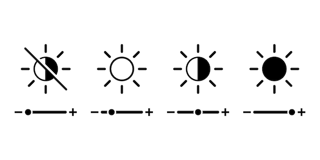 Set with contrast adjustment on screen on white background for web design. Screen brightness level.