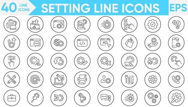 Setting line icons vector and illustration set