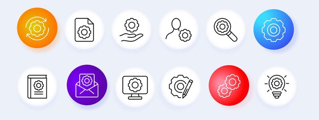 Setting set icon Screen settings brightness message payment folders document Setup concept Neomorphism style Vector line icon icon for business