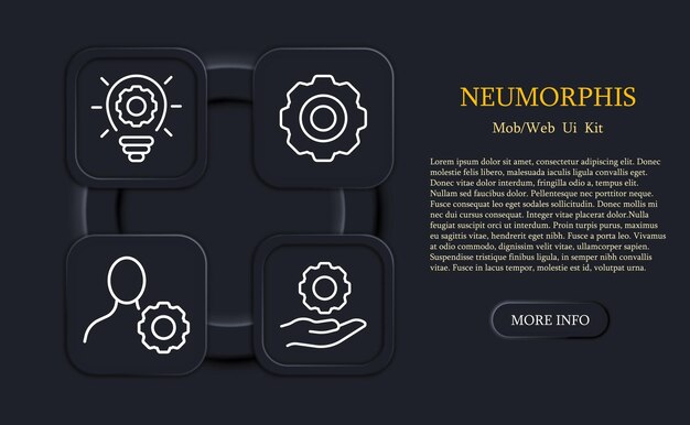 Settings icon set Program problems function brightness setting device smartphone computer Settings concept Neomorphism style Vector line icon for Business