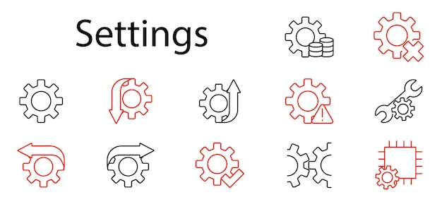 Settings set icon Gear wrench cog tools configuration system preferences options repair adjustment customization maintenance setup interface software optimization hardware