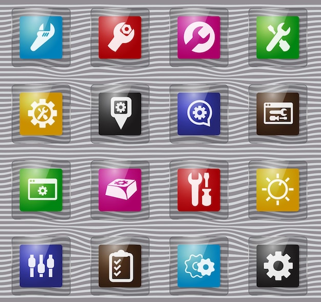 Settins glass icon set