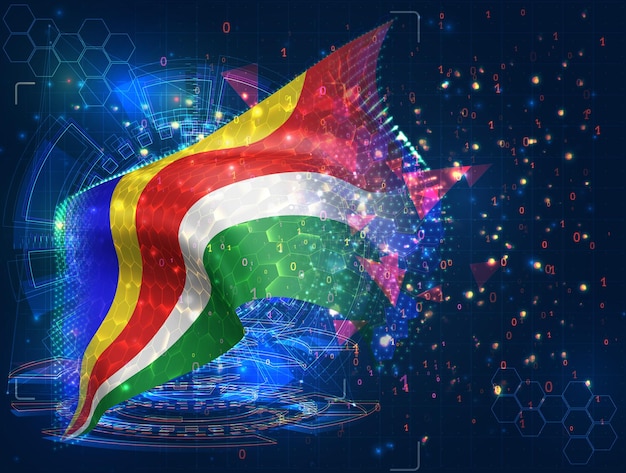Seychelles vector flag virtual abstract 3D object from triangular polygons on a blue background