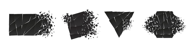Shape shattered and explodes flat style design vector illustration set isolated on white background