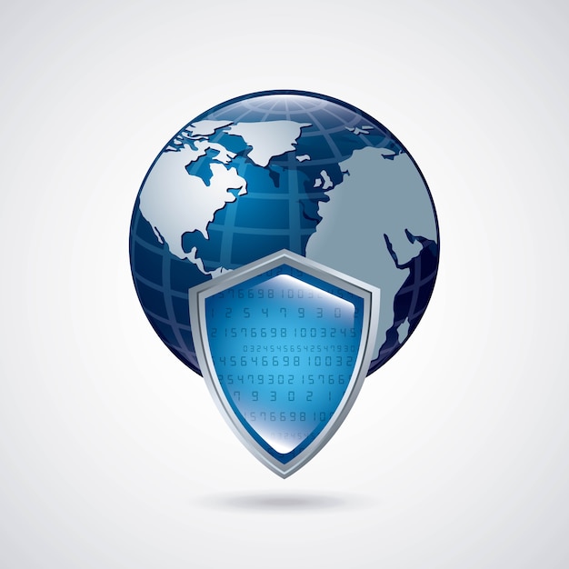 shield and planet icon. security system design. vector graphic