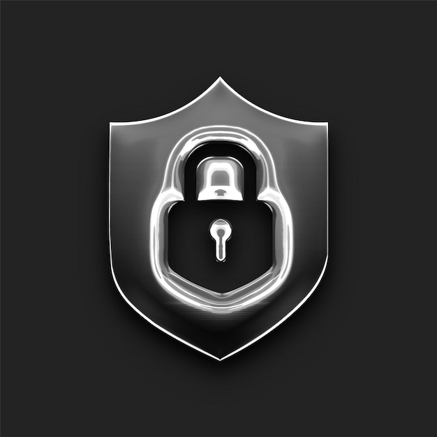 Shiny Metallic Silver Security Icon with Black Backdrop
