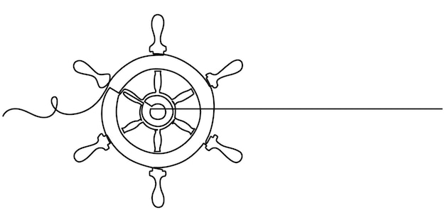 ship rudder continuous one line drawing vector illustration Ship Steering Wheel Line Icon Editable