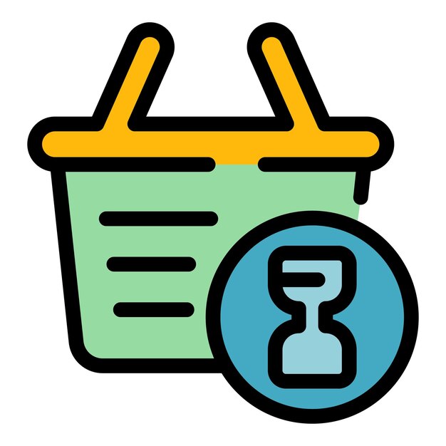 Shop basket timer icon Outline shop basket timer vector icon color flat isolated