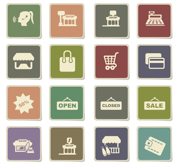 shop icons on paper stickers