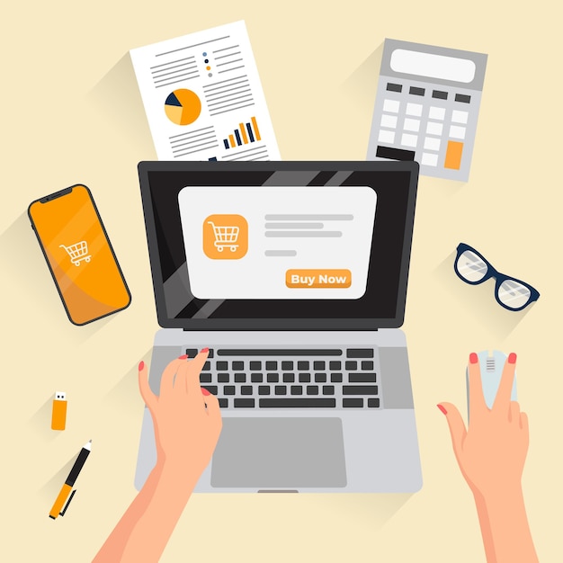 Shopping online on laptop