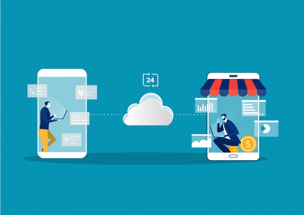 Shopping online on website with Online stores and e-commerce.