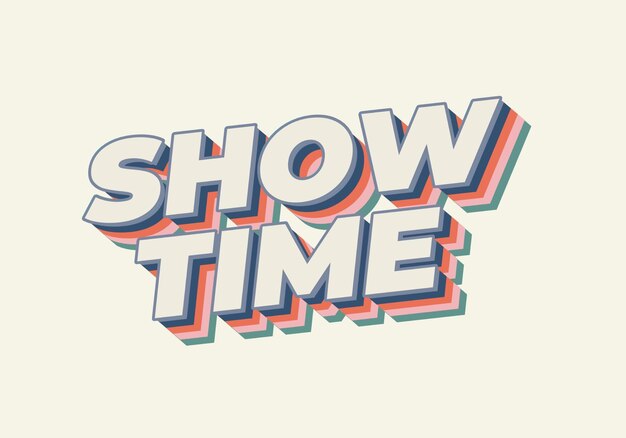 show time text effect in 3d style with good colors