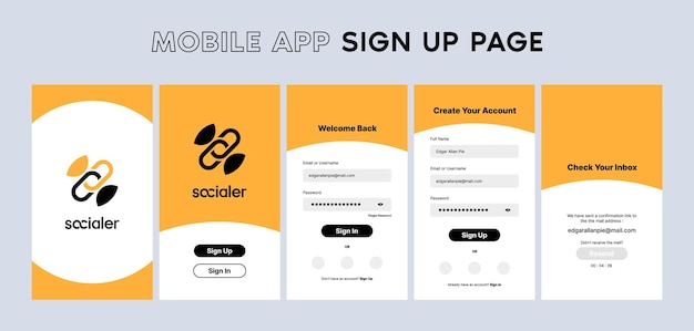 Sign Up and Sign In Form Screen Page User Interface or UI Kit for Mobile App