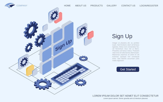 Sign up modern 3d isometric vector concept illustration