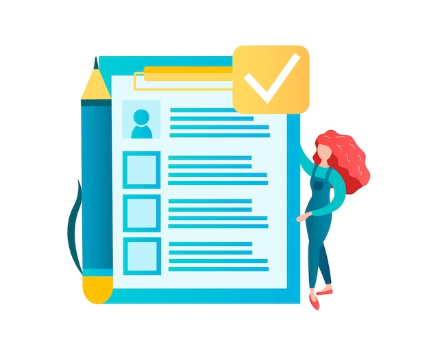 Signing a contract filling out a questionnaire test or agreement concept vector illustration