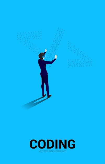 Silhouette man wear VR glasses and dot connect line circuit board style software development programming tag icon Concept for Programming language technology and coding