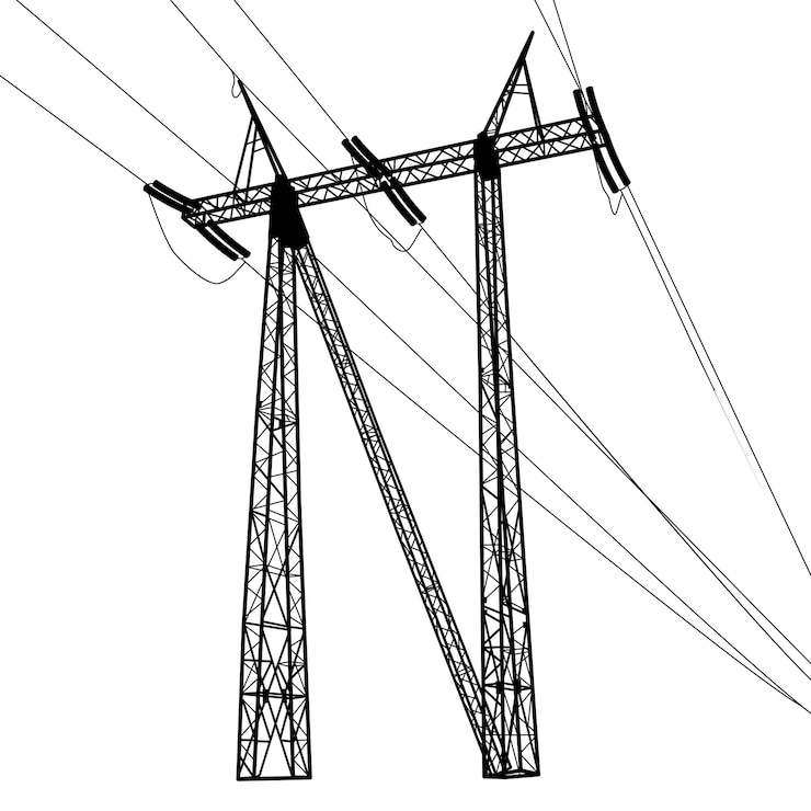 Vector silhouette of high voltage power lines vector illustratio