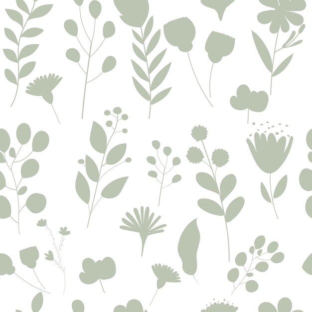 Silhouette of plants flowers seamless pattern in flat style