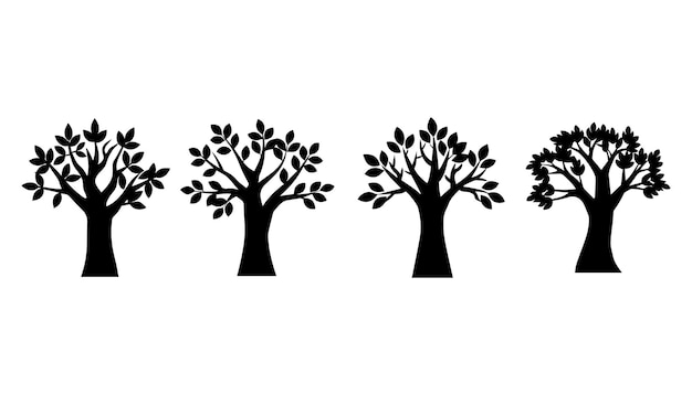Silhouette trees stylized branches black and white illustration