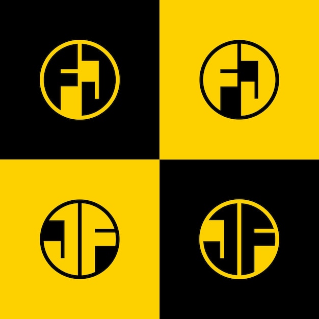Simple FJ and JF Letters Circle Logo Set suitable for business with FJ and JF initials