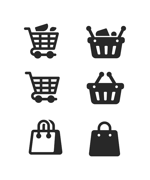Simple icons of shopping carts and baskets stock illustration