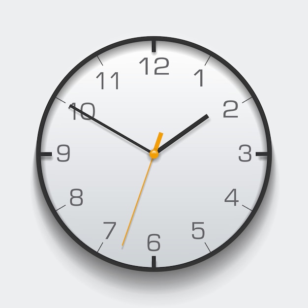 Simple light clock in realistic flat style with arrow and numbers Watch on gray background
