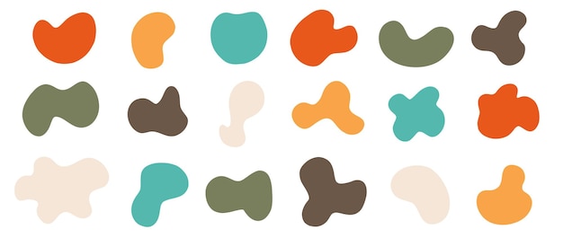 Simple organic fluid shape set Amoeba blobs of different pastel colors Art form for social media posts branding banners Vector illustration