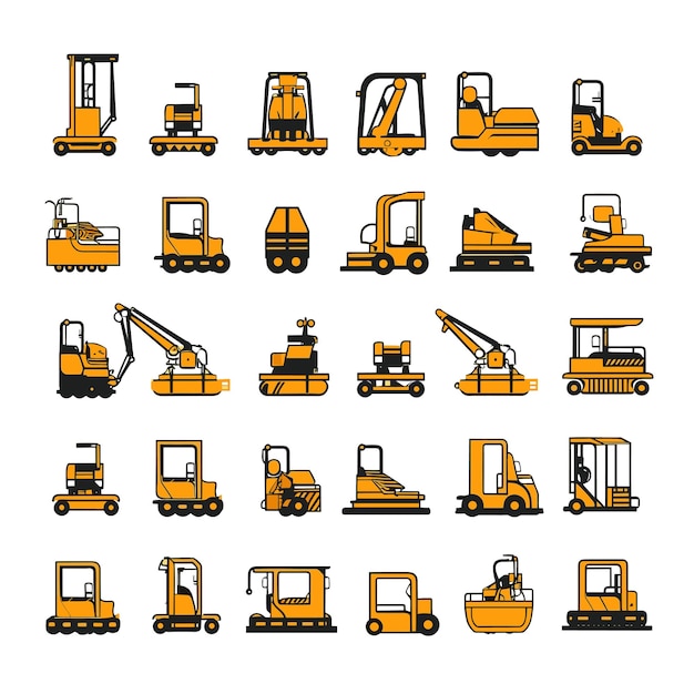 Simple set of loader machine vector silhouette element for construction