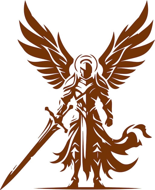 simple vector stencil of an angel in armor with a large sword