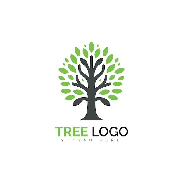 Simplistic tree logo with green foliage