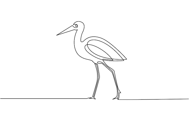 Single continuous line drawing of adorable standing heron
