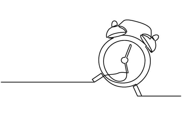 Single continuous line drawing of an alarm clock Clock with arrow One thin line continuous symbol